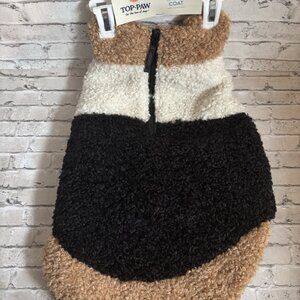 Top Paw Sherpa Tan/Cream/Black Dog Coat Size L NWT